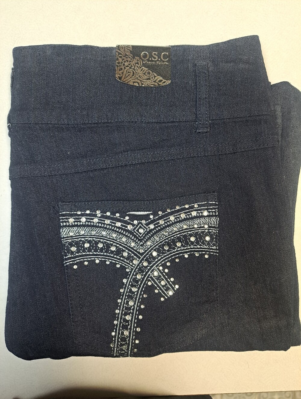 OSC Women's Dark Black Skinny Jeans with Silver Stud Embellishment